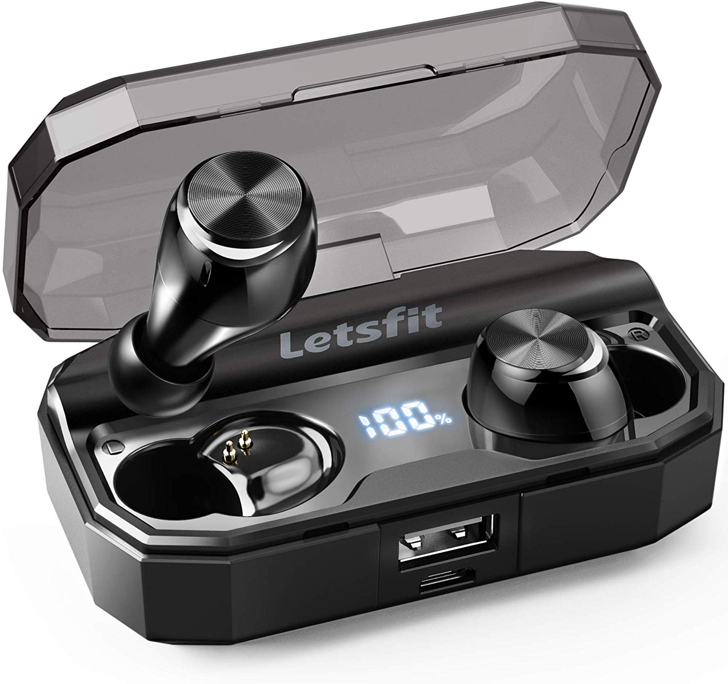 Letsfit Wireless Earbuds w/Wireless Charging Case Safety Recognition