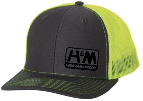 H&M LOGO - Richardson Snap Back Trucker Hats, Jersey/Neon Yellow with H&M Logo - $18.50 ea.