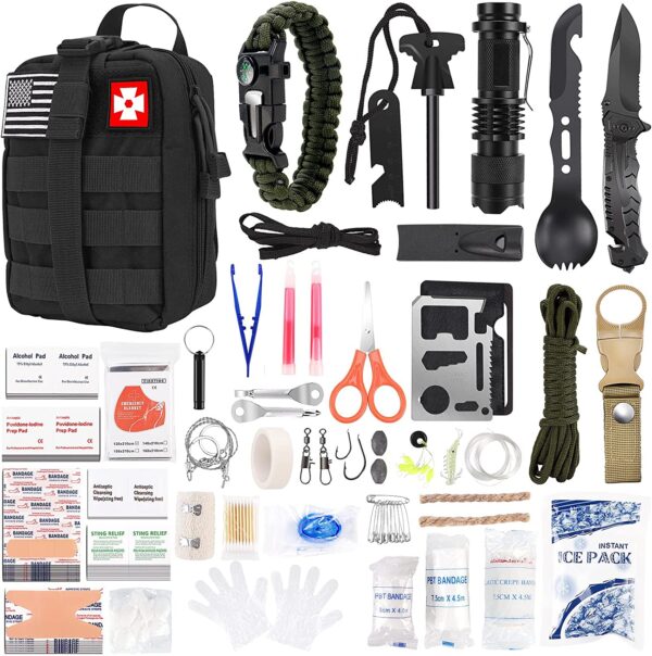 Survival Kit/First Aid Emergency Trauma Bag, 210 pc.