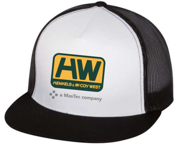H&M WEST LOGO Yupoong Flat Bill Snap Back Trucker Hat Black & White - Min. Order 12