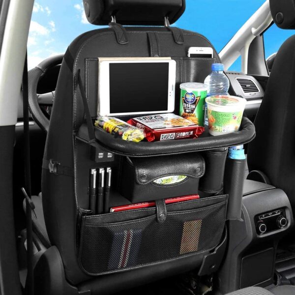 Back Seat Car Organizer with Tablet Holder and 4 USB Charging Port, Black