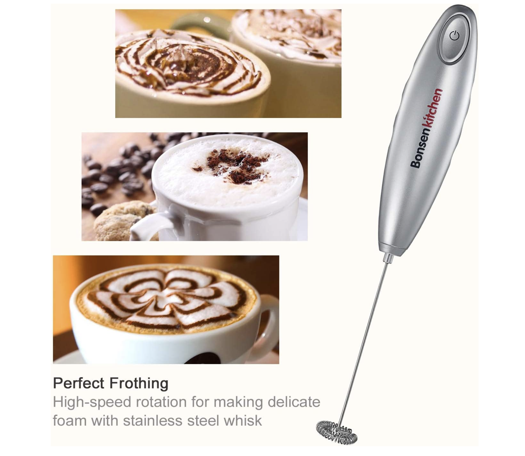 Electric Milk Frother for Coffee, Lattes, Silver Min. Order 12
