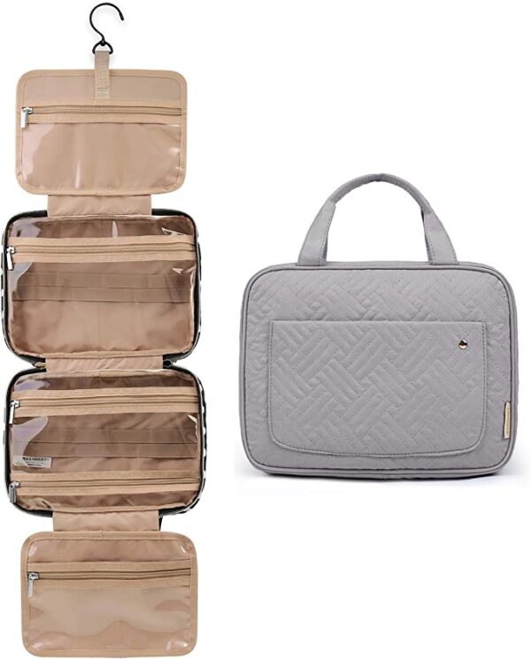 Toiletry Travel Bag with Hanging Hook, Water Resistant, Grey