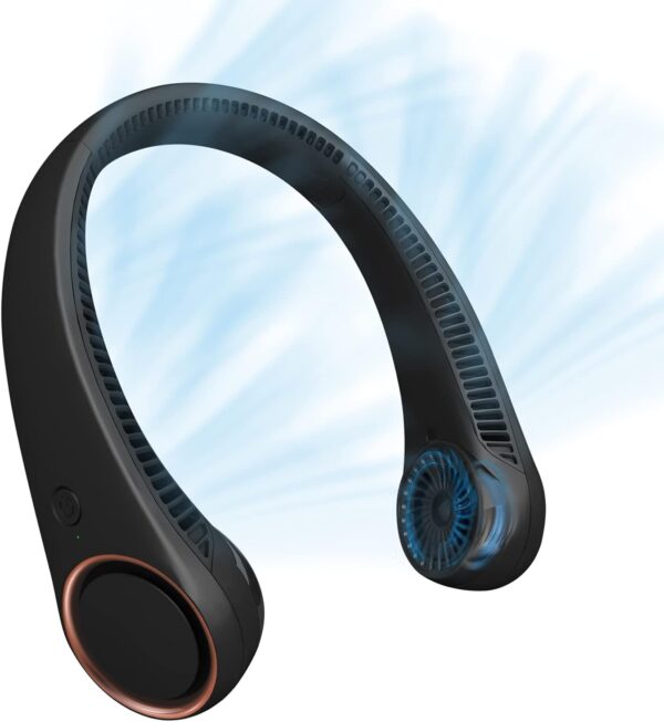 Portable Neck Fan, Hands Free Bladeless Cooling, 3-speeds Black