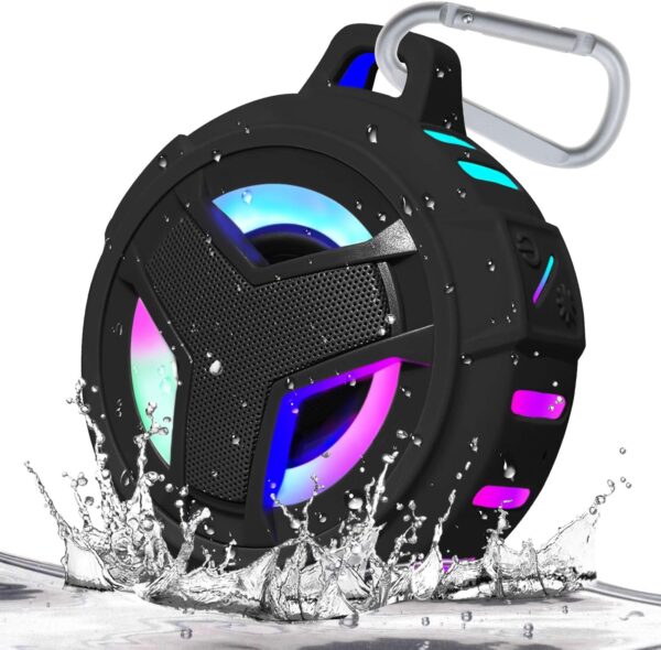 Bluetooth Shower Speaker, Waterproof with LED light, Black