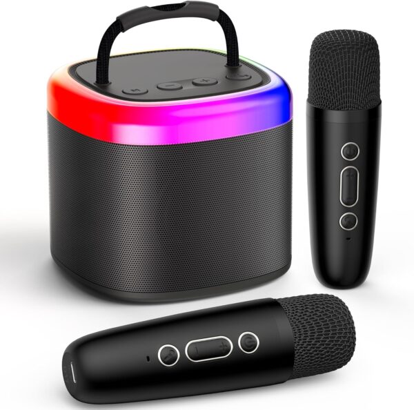 Mini Karaoke Machine, Bluetooth w/2 Wireless Microphones