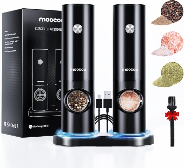 Electric Salt and Pepper Grinder Set w/Rechargeable Base