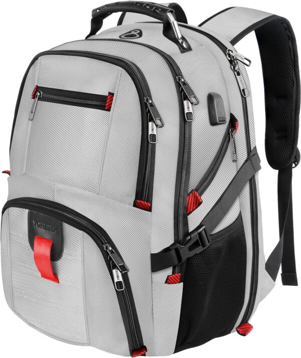 Travel Backpack, Extra Large 17" Laptop Backpack, Airline Approved w/USB ports, Lt. Grey