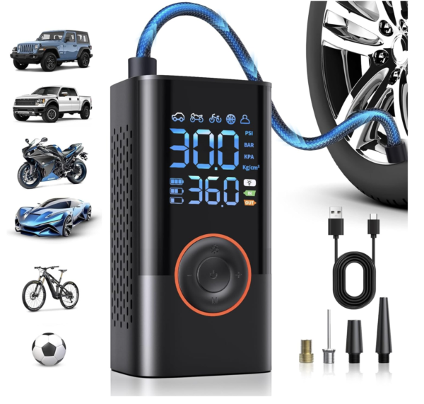 Tire Inflator Portable Air Compressor, 12V DC w/Digital Pressure Gauge